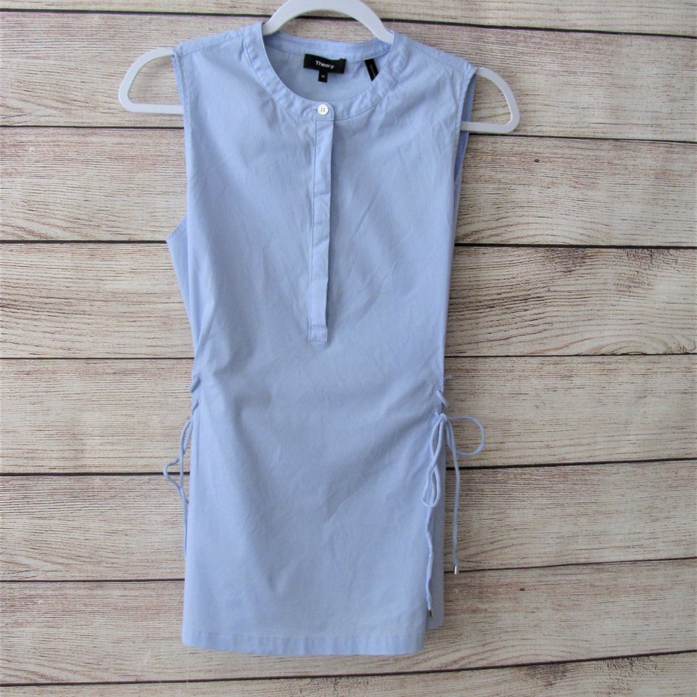 Theory Cahliway Shirting Sleeveless Tied Popover Top - Picture 6 of 8